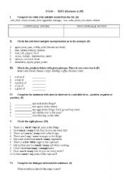 English worksheet: Food -  test