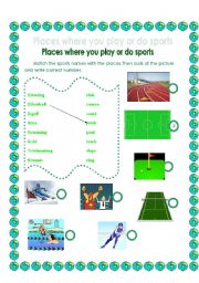 English Worksheet: Places where you play or do sports with answer key :)