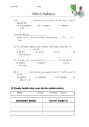 English worksheet: School Subjects