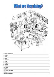 English Worksheet: The Present Continuous Tense-What are they doing at the party?