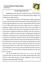 English Worksheet: The story of Anne Frank (Reading Comprehension)