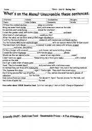 English Worksheet: restaurant scrambles