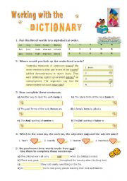 English Worksheet: Working with the  DICTIONARY