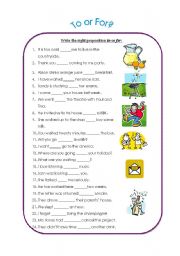 English Worksheet: Prepositions - To or For?