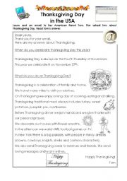 English Worksheet: Thanksgiving Day in the USA.