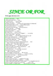 English Worksheet: SINCE OR FOR