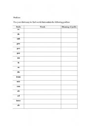 English Worksheet: Discovery lesson with prefixes