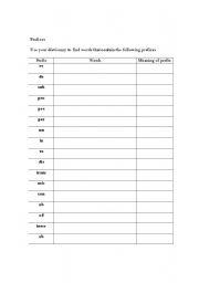 English worksheet: Discovery lesson with prefixes