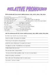 English Worksheet: RELATIVE PRONOUNS