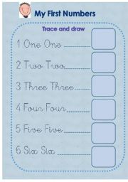 English Worksheet: My first numbers - Trace and draw