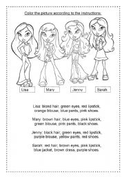 English Worksheet: Color according to the instructions