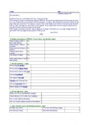 English Worksheet: TEST Reading skill + grammar ( level A2 ) A Letter 