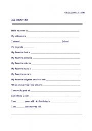 English Worksheet: All About Me