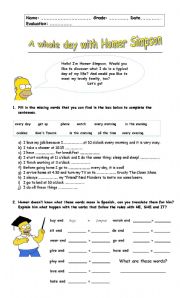 English Worksheet: A hole day with Homer Simpson