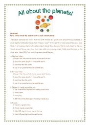 English Worksheet: Planets! (6 pages)