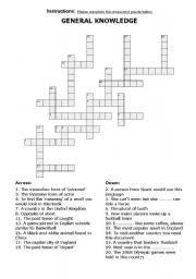 English Worksheet: General Knowledge Crossword