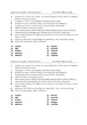 Personality adjectives quiz
