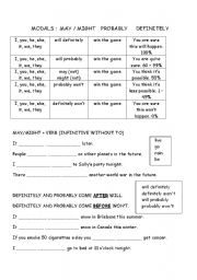 English Worksheet: MODALS, may, might, probably, definitely