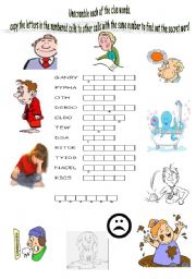 English Worksheet: find the secret word to practise feelings vocabulary