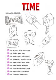 English Worksheet: TIME : Read and colour