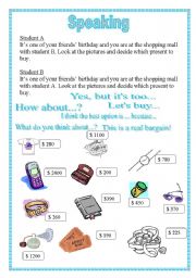 English Worksheet: Speaking worksheet - Choosing a present