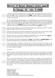 English Worksheet: extract of obamas victory speech