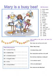 English Worksheet: MARY IS A BUSY BEE.