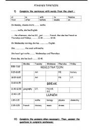 English Worksheet: Reading / A timetable