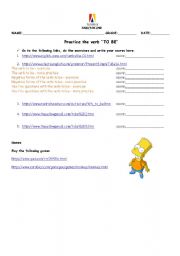 English worksheet: verb to be