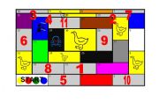 English worksheet: SNAKES AND LADDERS GAME (COLOURS AND NUMBERS)