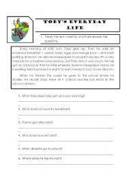English Worksheet: Tobys daily routine