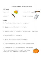 English Worksheet: How to Make a Jack-O-Lantern