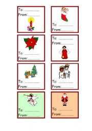 English Worksheet: Christmas cards for gift -  (to-from) 2-3