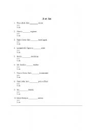 English Worksheet: A or An