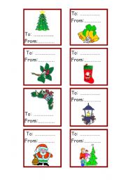 English Worksheet: Christmas cards for gift - (to-from) - 3-3