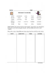 English worksheet: Halloween Vpcabulary Writing