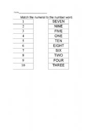 English worksheet: Numeral/ Number word Matching