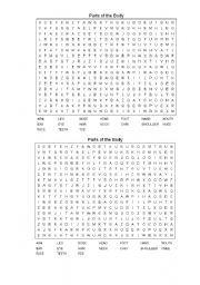 English Worksheet: Parts of the body wordsearch