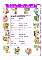English Worksheet: Activities at school/PRESENT CONTINUOUS!