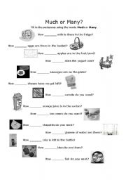 English Worksheet: How Much or How Many using Food