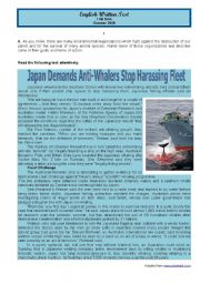 English Worksheet: Test Whale hunting in Japan