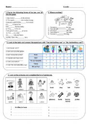 English Worksheet: Test. Can, verb to be, possessive case, objects