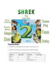 English Worksheet: Shrek 2 Pre-Viewing Worksheet