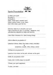 English worksheet: sport presentation