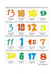 English Worksheet: Number Cards for the game: Number, Colour, Thing... Go!