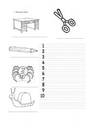 English worksheet: numbers and objects