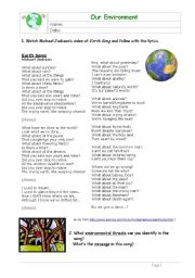 English Worksheet: Earth Song - Environment