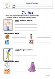 English Worksheet: Simpsons Clothes - Part 1