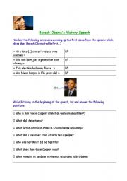 English Worksheet: Obamas victory speech (worksheet + Teachers notes)
