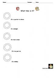 English worksheet: What time is it? - Exercise 2 (without pointers)